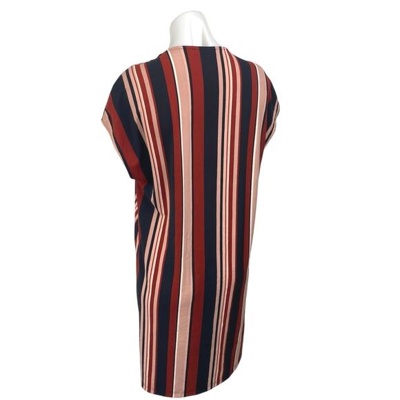 MNG Mango Multicolor Striped Short Drop Sleeve V Neck A Line Mini Day Dress Sz L - Picture 3 of 6